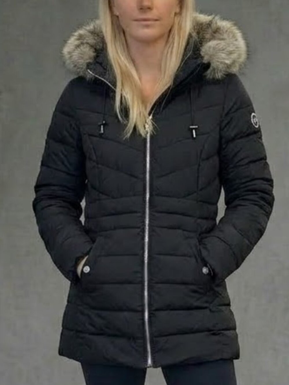 Nautica Black Hooded Puffer Removable Faux Fur Hood Parka Coat Jacket Women's XS